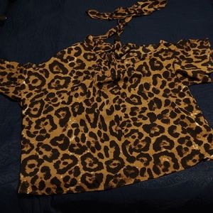 Leopard Blouse with tie in front